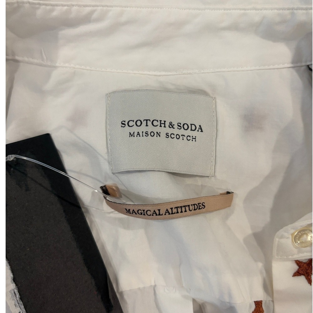 NWT Scotch & Soda Maison Scotch Embroidered Star Shirt Cream Copper M FLAWED - Picture 4 of 7